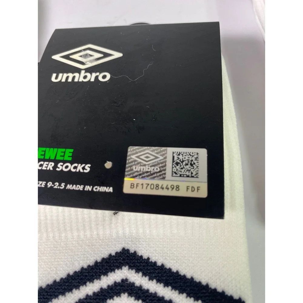 Umbro Pee Wee Soccer Socks White Black Diamond‎ Logo Kids Shoe Size 9-2.5